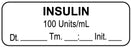 Medical Labels - Anesthesia Label, Insulin 100 Units/mL Date Time Initial, 1-1/2" x 1/2"