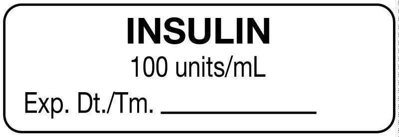 Medical Labels - Anesthesia Label, Insulin 100 units/mL, 1-1/2" x 1/2"
