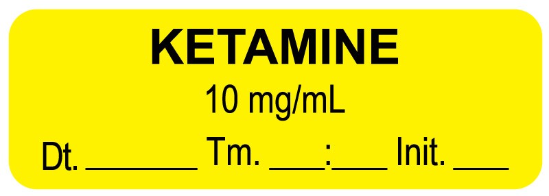 Medical Labels - Anesthesia Label, Ketamine 10mg/mL Date Time Initial, 1-1/2" x 1/2"