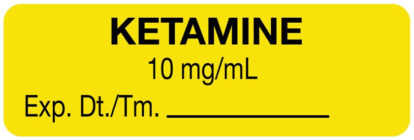Medical Labels - Anesthesia Label, Ketamine 10mg/mL, 1-1/2" x 1/2"