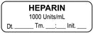 Medical Labels - Anesthesia Label, Heparin 1000 Units/mL Date Time Initial, 1-1/2" x 1/2"