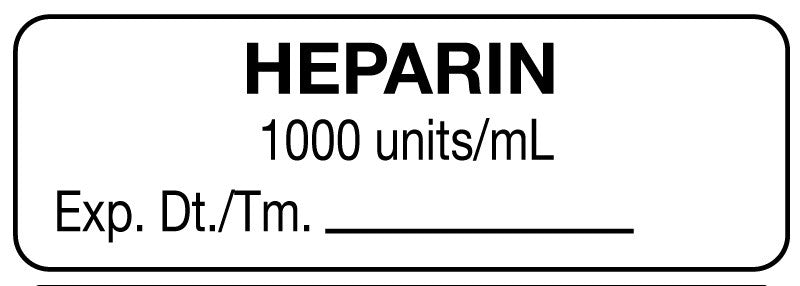 Medical Labels - Anesthesia Label, Heparin 1000 units/mL, 1-1/2" x 1/2"