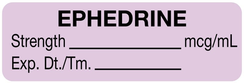 Medical Labels - Anesthesia Label, Ephedrine mcg/mL, 1-1/2" x 1/2"