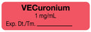 Medical Labels - Anesthesia Label, Vecuronium 1mg/mL, 1-1/2" x 1/2"