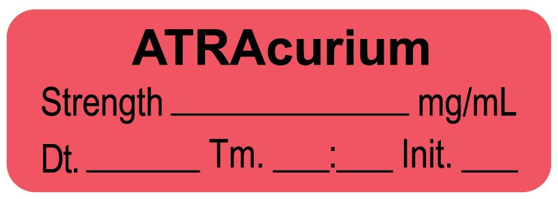 Medical Labels - Anesthesia Label, Atracurium mg/mL Date Time Initial, 1-1/2" x 1/2"