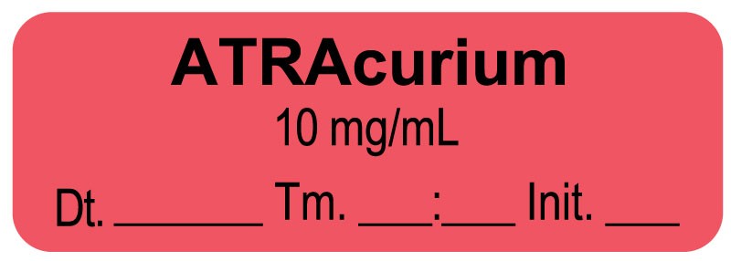 Medical Labels - Anesthesia Label, Atracurium 10 mg/mL Date Time Initial, 1-1/2" x 1/2"