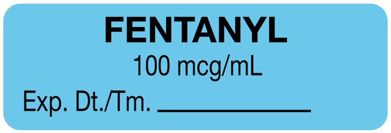Medical Labels - Anesthesia Label, Fentanyl 100 mcg/mL, 1-1/2" x 1/2"