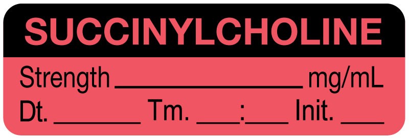 Medical Labels - Anesthesia Label, Succinylcholine mg/mL Date Time Initial, 1-1/2" x 1/2"