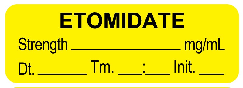 Medical Labels - Anesthesia Label, Etomidate mg/mL DTI 1-1/2" x 1/2"