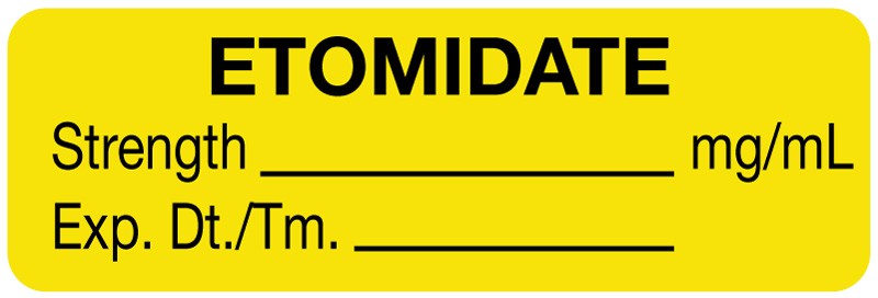 Medical Labels - Anesthesia Label, Etomidate mg/mL, 1-1/2" x 1/2"