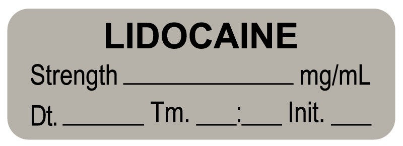 Medical Labels - Anesthesia Label, Lidocaine mg/mL Date Time Initial, 1-1/2" x 1/2"