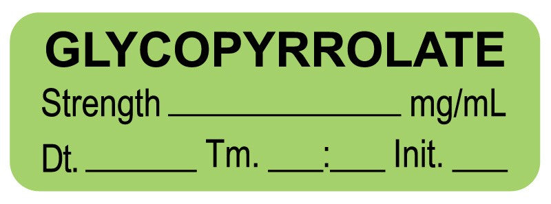 Medical Labels - Anesthesia Label, Glycopyrrolate mg/mL Date Time Initial, 1-1/2" x 1/2"