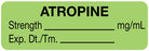Medical Labels - Anesthesia Label, Atropine mg/mL, 1-1/2" x 1/2"