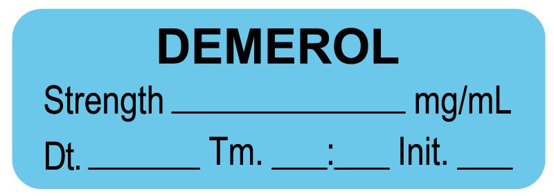 Medical Labels - Anesthesia Label, Demerol mg/mL, Date Time Initial, 1-1/2" x 1/2"
