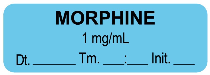 Medical Labels - Anesthesia Label, Morphine 1mg/mL Date Time Initial, 1-1/2" x 1/2"