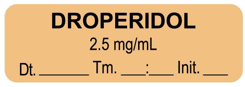 Medical Labels - Anesthesia Label, Droperidol 2.5 mg/mL Date Time Initial, 1-1/2" x 1/2"