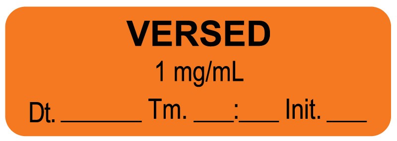 Medical Labels - Anesthesia Label, Versed, 1mg/mL Date Time Initial, 1-1/2" x 1/2"
