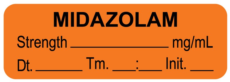 Medical Labels - Anesthesia Label, Midazolam mg/mL Date Time Initial, 1-1/2" x 1/2"