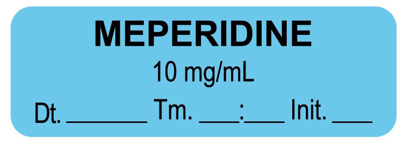 Medical Labels - Anesthesia Label, Meperidine 10 mg/mL Date Time Initial, 1-1/2" x 1/2"