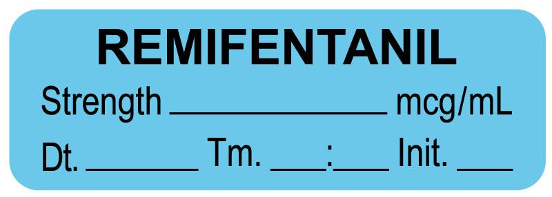 Medical Labels - Anesthesia Label, Remifentanil mcg/mL Date Time Initial, 1-1/2" x 1/2"