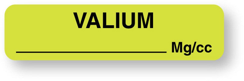Medical Labels - Anesthesia Label, Valium mg/mL mg/cc, 1-1/4" x 5/16"