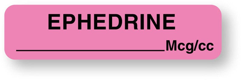 Medical Labels - Anesthesia Label, Ephedrine mcg/cc, 1-1/4" x 5/16"