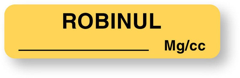 Medical Labels - Anesthesia Label, Robinul mg/cc, 1-1/4" x 5/16"
