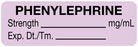 Medical Labels - Anesthesia Label, Phenylephrine mg/mL, 1-1/2" x 1/2"