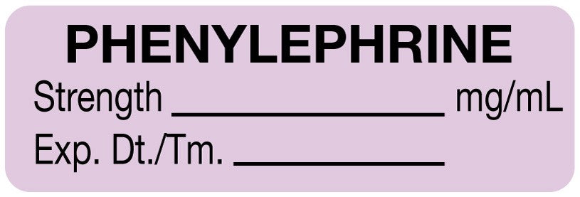 Medical Labels - Anesthesia Label, Phenylephrine mg/mL, 1-1/2" x 1/2"