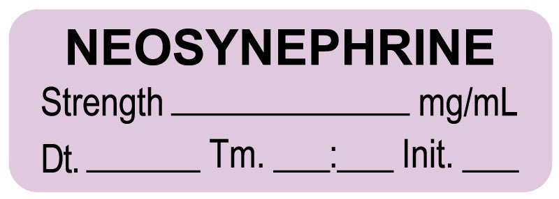 Medical Labels - Anesthesia Label, Neosynephrine mg/mL Date Time Initial, 1-1/2" x 1/2"