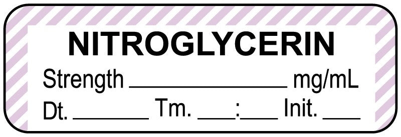 Medical Labels - Anesthesia Label, Nitroglycerin mg/mL Date Time Initial, 1-1/2" x 1/2"