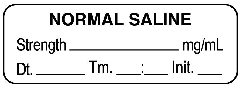 Medical Labels - Anesthesia Label, Normal Saline mg/mL Date Time Initial, 1-1/2" x 1/2"