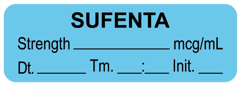 Medical Labels - Anesthesia Label, Sufenta mcg/mL Date Time Initial, 1-1/2" x 1/2"