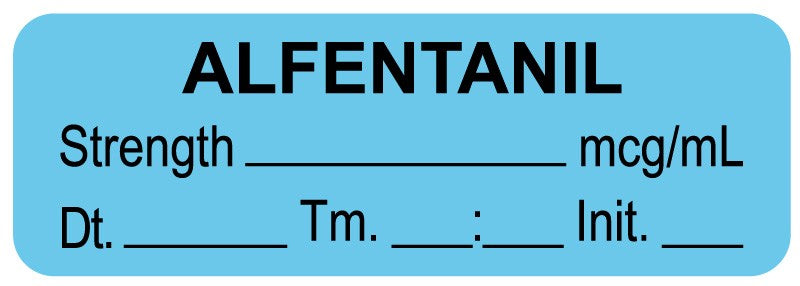 Medical Labels - Anesthesia Label, Alfentanil mcg/mL Date Time Initial, 1-1/2" x 1/2"