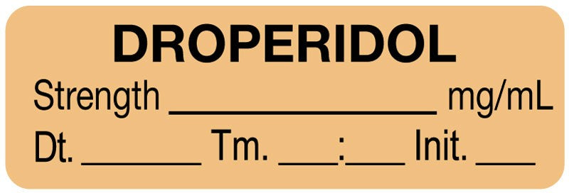 Medical Labels - Anesthesia Label, Droperidol mg/mL Date Time Initial, 1-1/2" x 1/2"