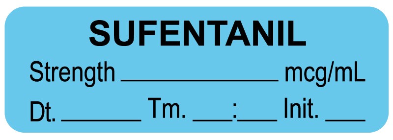Medical Labels - Anesthesia Label, Sufentanil mcg/mL Date Time Initial, 1-1/2" x 1/2"
