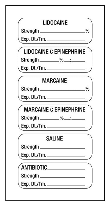 Medical Labels - 6-label Anesthesia Sheet, 1-1/2" x 1/2"