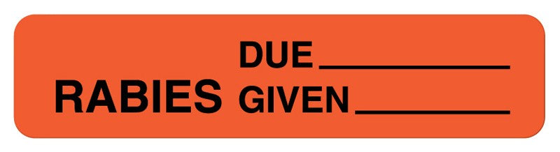 Medical Labels - RABIES DUE GIVEN, Rabies Vaccination Label, 1-5/8" x 3/8"