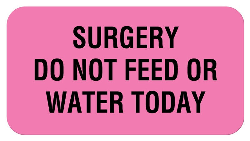 Medical Labels - SURGERY DO NOT FEED OR WATER T, Communication Label, 1-5/8" x 7/8"