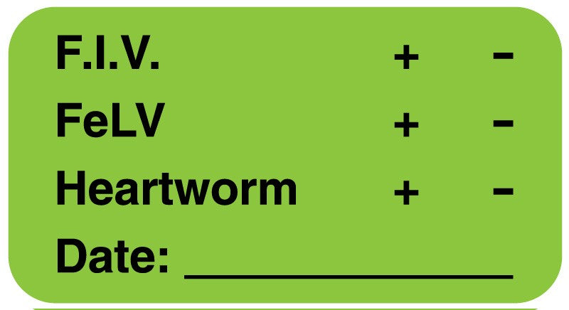 Medical Labels - F.I.V. + - FeLV + -, 1-5/8" x 7/8"