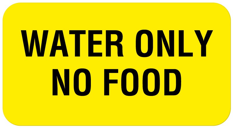 Medical Labels - WATER ONLY NO FOOD, Communication Label, 1-5/8" x 7/8"
