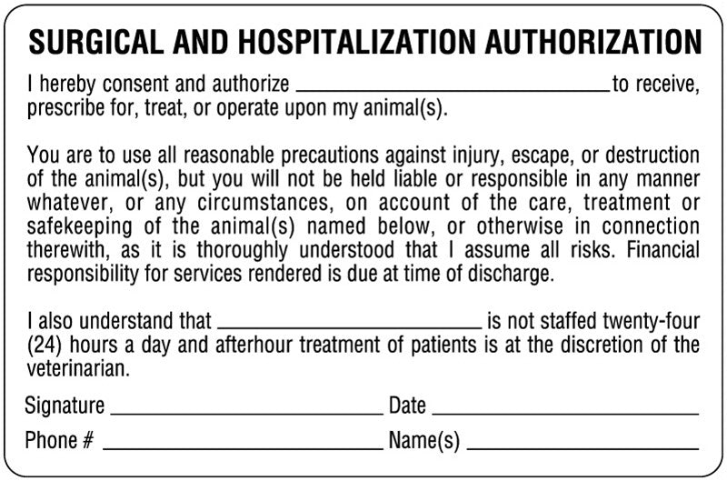 Medical Labels - Authorization and Consent for Treatment Label, 4" x 2-5/8"