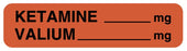 Medical Labels - Anesthesia Label, Ketamine/Valium mg, 1-1/4" x 5/16"
