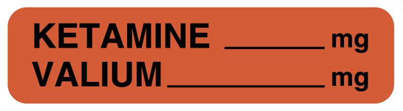 Medical Labels - Anesthesia Label, Ketamine/Valium mg, 1-1/4" x 5/16"