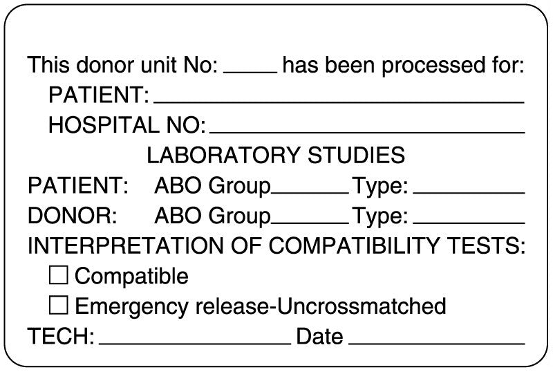 Medical Labels - Blood Compatibility Label, 3" x 2"