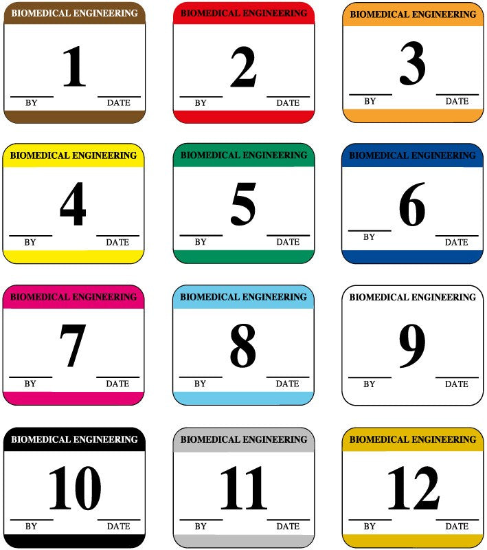 Medical Labels - 12 Mo Biomed Equipment Inspection Kit, 1-1/4" x 1"
