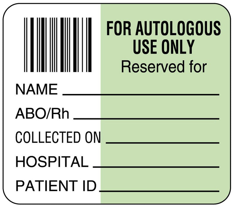 Medical Labels - Autologous Blood label, 1-7/10" x 1-1/2"