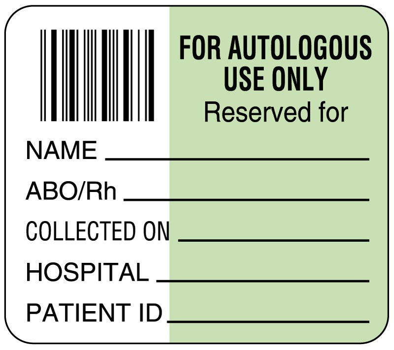 Medical Labels - Autologous Blood label, 1-7/10" x 1-1/2"