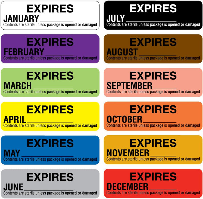 Medical Labels - 12 Month Sterilization Expiration Kit, 3" x 7/8"