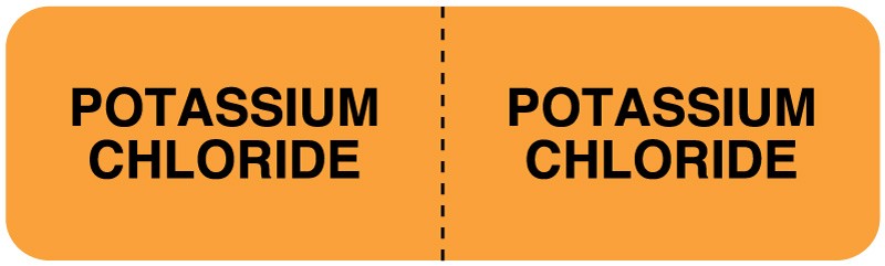 Medical Labels - POTASSIUM CHLORIDE, I.V. Line Identification Label, 3" x 7/8"